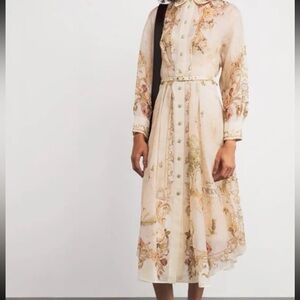 Zimmermann Cream Floral-Print Long-Sleeve Midi Dress